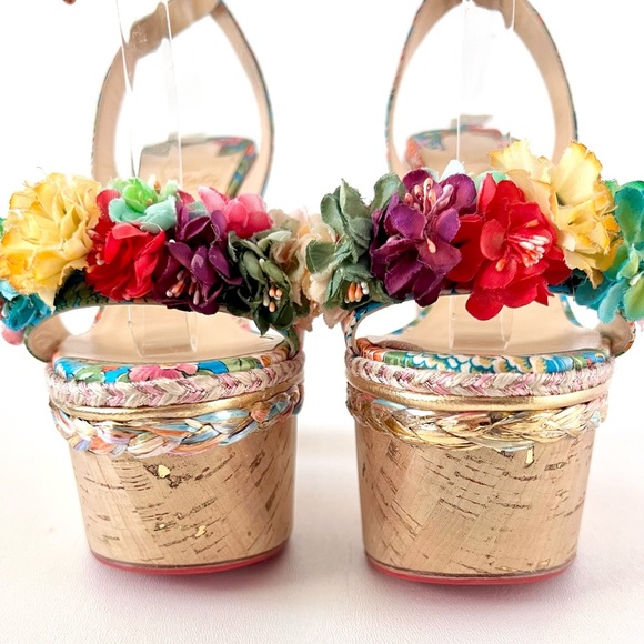 CHRISTIAN LOUBOUTIN | Arielle sevillana Floral Platform Ankle Wrap Sandals 37 38 - Picture 5 of 13